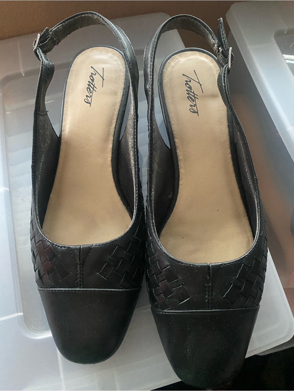 Trotters Black Woven Slingback Mules